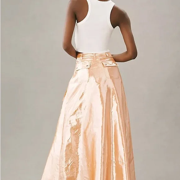 Anthropologie Let me be Metallic Cargo Maxi Skirt with Front Slit - Picture 2 of 12